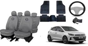 Kit capa couro HB18-24 cinza luxo + volante + tapete