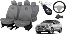 Kit capa couro IX 16-20 cinza com volante e chaveiro