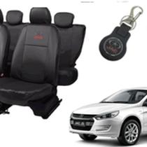 Kit capa couro Jac J5 2011 a 2018 + chaveiro + parabrisa