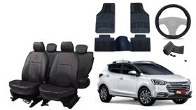 Kit capa couro Jac T40 2018 a 2024 + volante + para-brisa