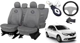 Kit capa couro Logan cinza 08-17 c/ volante e chaveiro