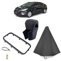 Kit Capa Couro Manopla E Coifa Com Aro Retangular Câmbio Automático Cerato 2014 2015 2016
