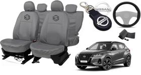 Kit capa couro Nissan Kicks 20-24 cinza + capa volante + chaveiro