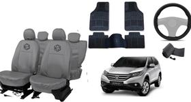 Kit capa couro p/ CRV 12-18 cinza + tapete + volante top