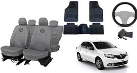 Kit capa couro p/ Logan cinza +tapete+volante
