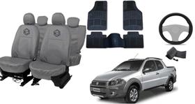 Kit capa couro p/ Strada 11-19 + tapete + volante
