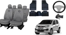 Kit capa couro Uno12-18 cinza + volante + tapete fácil