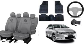 Kit capa couro + volante + tapete p/ City 09-16