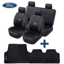 Kit Capa De Banco Para Carro Ford Ka Ecosport Fiesta Escort Verona Focus Couro Universal + Tapete