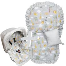 Kit Capa de Bebê Conforto + Capa de Carrinho + Jogo Protetor de Cinto + Capota Solar - Mãe e Filho Enxovais