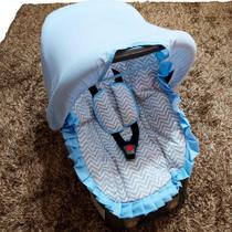 Kit Capa de Bebê Conforto + Protetor de Cinto + Capota Solar Chevron Cinza com Azul