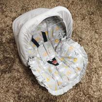 Kit Capa de Bebê Conforto + Protetor de Cinto + Capota Solar Safari Cinza - Conforto e Carinho
