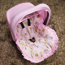 Kit Capa de Bebê Conforto + Protetor de Cinto + Capota Solar Safari Rosa - Conforto e Carinho