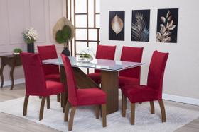 Kit Capa de Cadeira 4 Peças Suede Veludo Sala de Jantar Protege o Estofado Renova o Visual Vermelho
