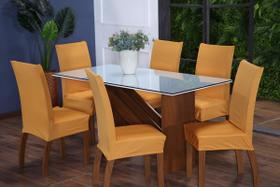 Kit Capa de Cadeira 6 Peças Sala de Jantar Protege o Estofado Renova o Visual Malha Gel Amarelo Mostarda