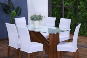 Kit Capa de Cadeira 6 Peças Sala de Jantar Protege o Estofado Renova o Visual Malha Gel Branca