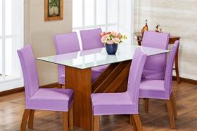 Kit Capa de Cadeira 6 Peças Sala de Jantar Protege o Estofado Renova o Visual Malha Gel Lilás