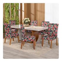 Kit Capa De Cadeira Estampadas Mesa Jantar 6 Lugares Malha Gel