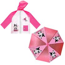 Kit Capa De Chuva + Guarda Chuva Rebecca Bonbon C/Apito Capuz Ajustável e Botão De Pressão Infantil Para Crianças Semax