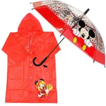 Kit Capa De Chuva Infantil Plástico + Sombrinha Mickey 85x53