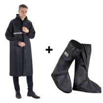 Kit capa de chuva longa dk impermeável e capa bota protetora sapato tenis chuva moto pescaria