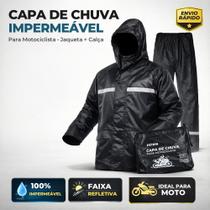 Kit Capa De Chuva Para Motociclista Impermeável Com Capuz Faixa Refletiva Jaqueta E Calça Petrin RD1158