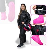 Kit Capa de Chuva Protetor de Calçado Impermeável Pioneira Moto Bicicleta Chuva Vento Antiderrapante Reforço Marcha Dobrável Reutilizável Tamannho