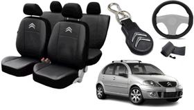 Kit Capa de Couro C3 2003 a 2012 + Capa de Volante e Chaveiro de Alta Durabilidade