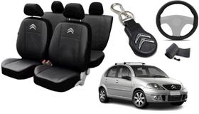 Kit Capa de Couro C3 2003 a 2012 + Chaveiro e Capa de Volante Sofisticada