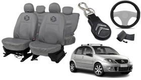 Kit Capa de Couro Cinza C3 2003 a 2012 + Toque Sofisticado