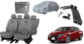 Kit Capa de Couro Cinza Versa 21-24 + Limpador Parabrisa