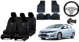 Kit Capa de Couro e Tapetes + Capa de Volante para Honda Civic 11-17