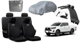 Kit Capa de Couro Luxo para Hilux 19-24 + Capa de Cobrir + Limpador de Parabrisa