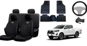 Kit Capa de Couro Luxo para Hilux 19-24 + Tapete + Capa de Volante Premium