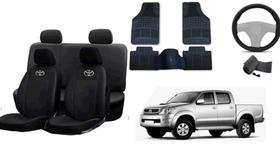 Kit Capa de Couro para Hilux 03-13 + Tapetes e Volante Luxo