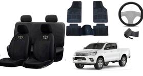 Kit Capa de Couro para Hilux 13-16 + Tapetes e Capa de Volante Elegante Kit Capa de Couro para Hilux 13-16 + Tapetes e Capa de Volante Elegante