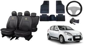 Kit Capa de Couro para Sandero 2007-2017 + Tapete Personalizado + Capa de Volante de Alta Qualidade Kit Capa de Couro para Sandero 2007-2017 + Tapete Personalizado + Capa de Volante de Alta Qualidade