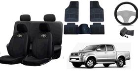 Kit Capa de Couro Sob Medida para Hilux 03-13 + Tapetes e Volante