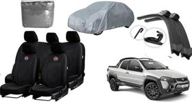 Kit Capa de Couro Strada 14-19 + Capa de Cobertura + Limpador de Parabrisa Completo