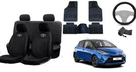 Kit Capa de Couro + Tapete e Capa de Volante Personalizados para Yaris 12-18