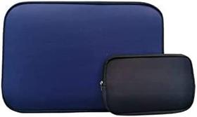 Kit Capa de Neoprene Protetora para Notebook Azul e Estojo para Cabos ou Porta HD Preta