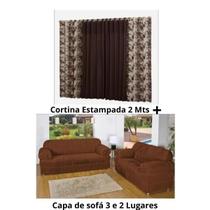 Kit Capa De Sofá 2 E 3 Lugares + Cortina 2 Metros Tabaco Estampado Kit Capa De Sofá 2 E 3 Lugares + Cortina 2 Metros Tabaco Estampado