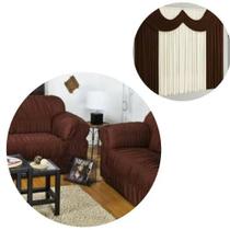 Kit Capa De Sofá 2 E 3 Lugares + Cortina Paris 2,00m x 1,70m Marrom Kit Capa De Sofá 2 E 3 Lugares + Cortina Paris 2,00m x 1,70m Marrom