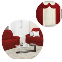 Kit Capa De Sofá 2 E 3 Lugares + Cortina Paris 2,00m x 1,70m Vermelho