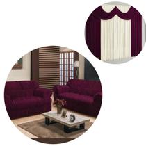 Kit Capa De Sofá 2 E 3 Lugares + Cortina Paris 2,00m x 1,70m Vinho