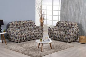 Kit Capa De Sofá 2 E 3 Lugares Elasticada Malha Gel Lisa e Estampada Floral Bege