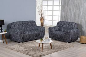 Kit Capa De Sofá 2 E 3 Lugares Elasticada Malha Gel Lisa e Estampada Floral Cinza