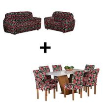 Kit Capa De Sofá 2x3 Lugares + 06 Capa De Cadeira Estampada Kit Capa De Sofá 2x3 Lugares + 06 Capa De Cadeira Estampada