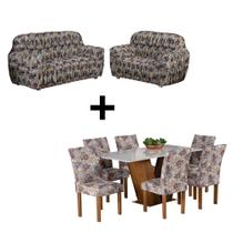 Kit Capa De Sofá 2x3 Lugares + 06 Capa De Cadeira Estampada