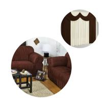 Kit Capa De Sofá Elasticada 2 E 3 Lugares + Cortina 2,00 Metros Marron